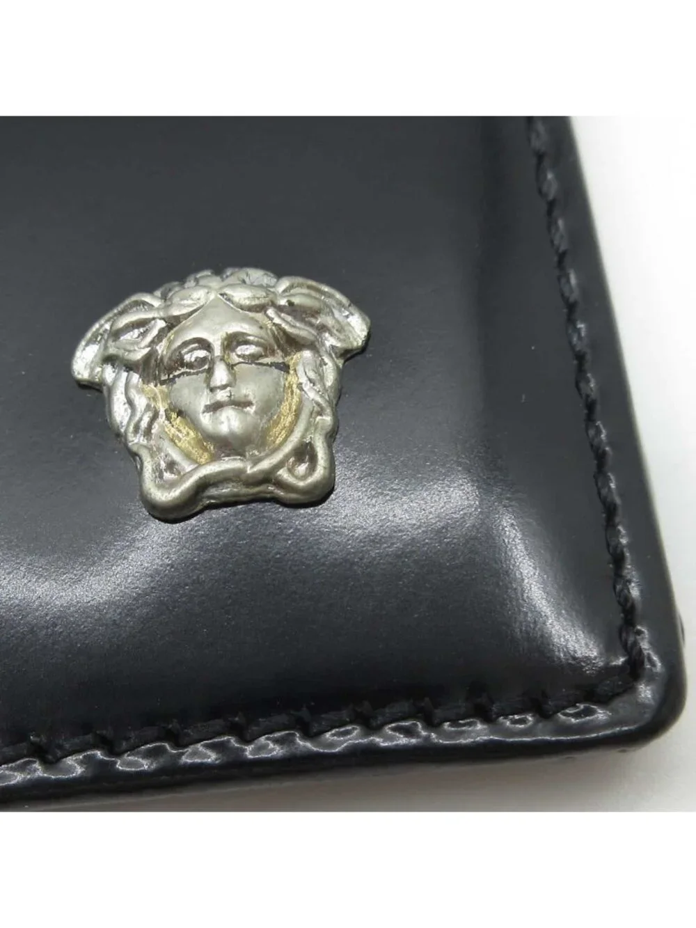 Versace Gianni Glass the Bifold Wallet Billfold Metal Medusa Black